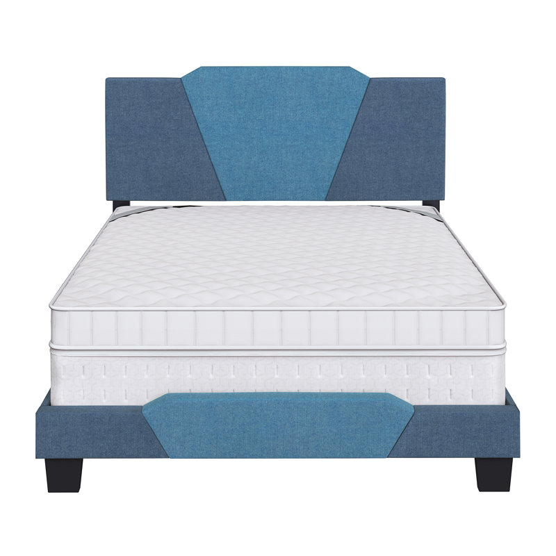Tuscany Upholstered Geometric Linen Platform Bed Frame with Adjustable Height Headboard, Requires Box Spring- Boyd Sleep