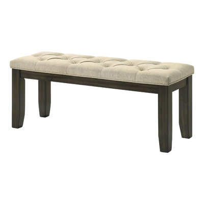 Heri Dining Bench, Tufted Seat Cushion, Beige, Chocolate Brown 48 Inch