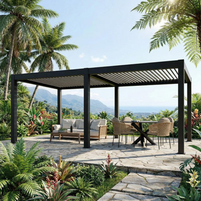 12' x 20' All-Aluminum Louvered Pergola with Adjustable Roof, Reinforced Frame & Integrated Drainage Outdoor Gazebo for Patio, Garden, Backyard, Dark Gray