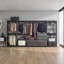 Système d'organisation modulaire Dee, 12 tablettes, 5 tringles, finition en bois gris