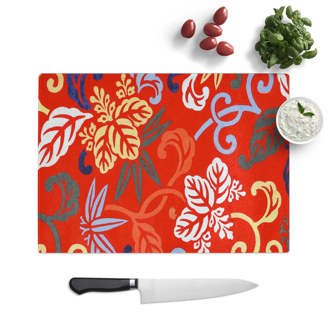 Glass Japanese Floral Pattern Chopping Board