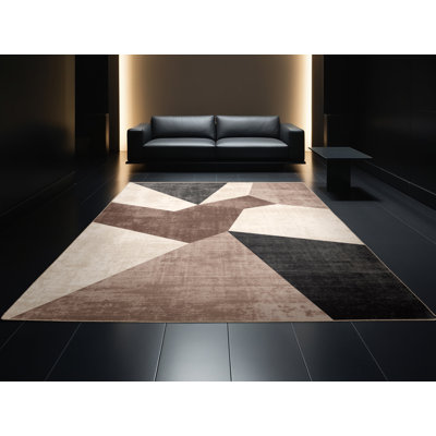 Soft Plush Narberth Modern Geometric Shapes Area Rug in Beige – Beige Binding