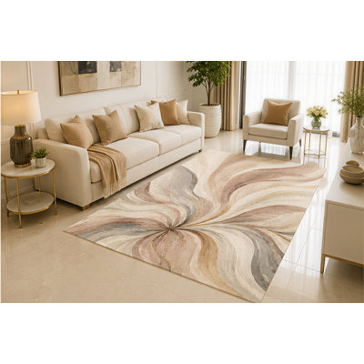 Tapis ultra-léger 152 x 213 cm, motif tourbillonnant abstrait tourbillonnant neutre, beige taupe, design moderne fluide pour salon, chambre ou bureau, envers antidérapant en silicone, tapis à poils courts