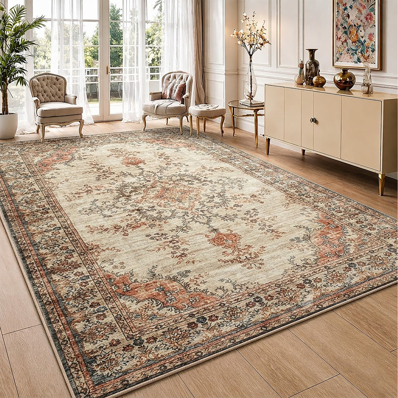 Traditional Tabriz Cashmere-Feel Area Rug & Runner, Non-Slip Washable Living Room Carpet, Runner 60 x 110 cm