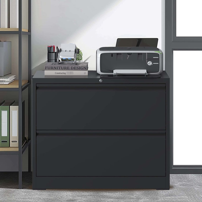 Classeur en métal noir, 2 tiroirs, pour l'organisation de bureau, s'adapte à différentes tailles Noir, bureau, s'adapte