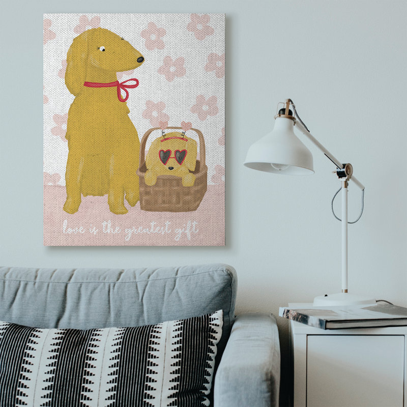 « dog family love rose yellow animal », impression, H 36 po x l 48 po, Toile tendue