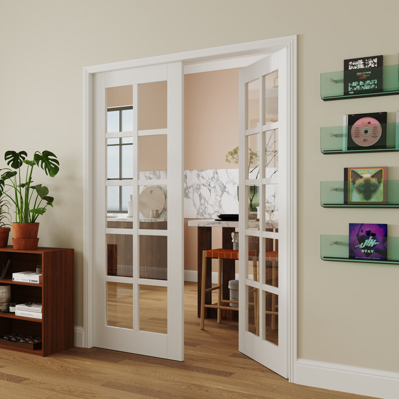 Porte de pièce intérieure moderne en MDF réfléchissant et transparent de 10 po avec quincaillerie non incluse, 48 po x 80 po