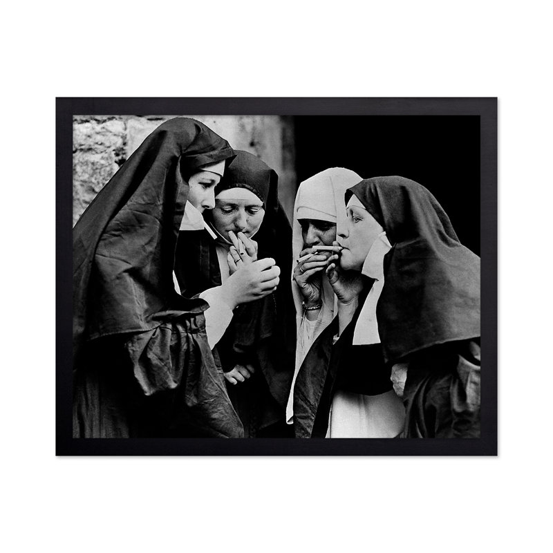 Fumeurs nonnes 1, Cadre noir, Affiche, H 08 po x l 10 po