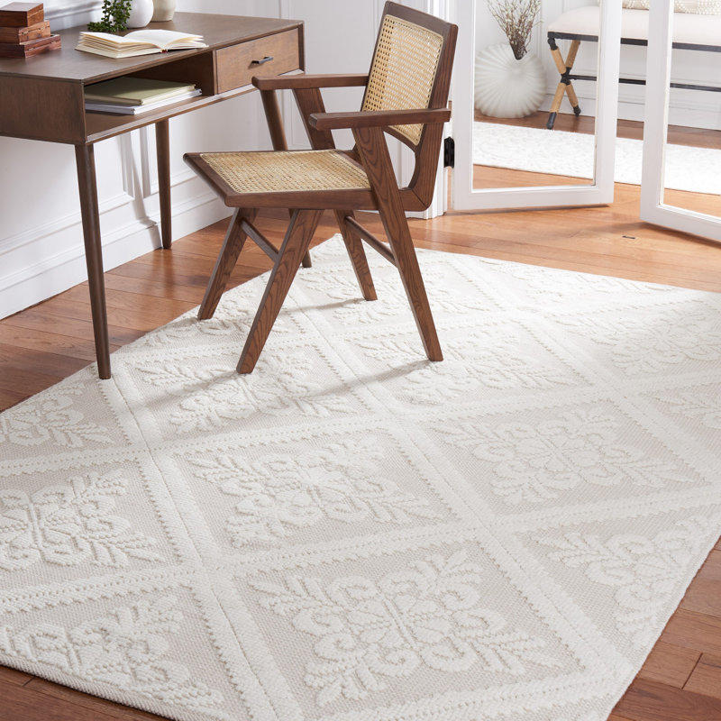 Tapis ivoire en laine / coton touffeté à la main Sharene, Rectangle 9 pi x 12 pi