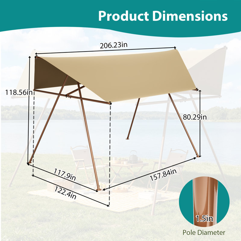 Voile d'ombrage hexagonale 206 po x 118 po avec protection UV UPF 50+ et tissu en polyester, kaki pâle