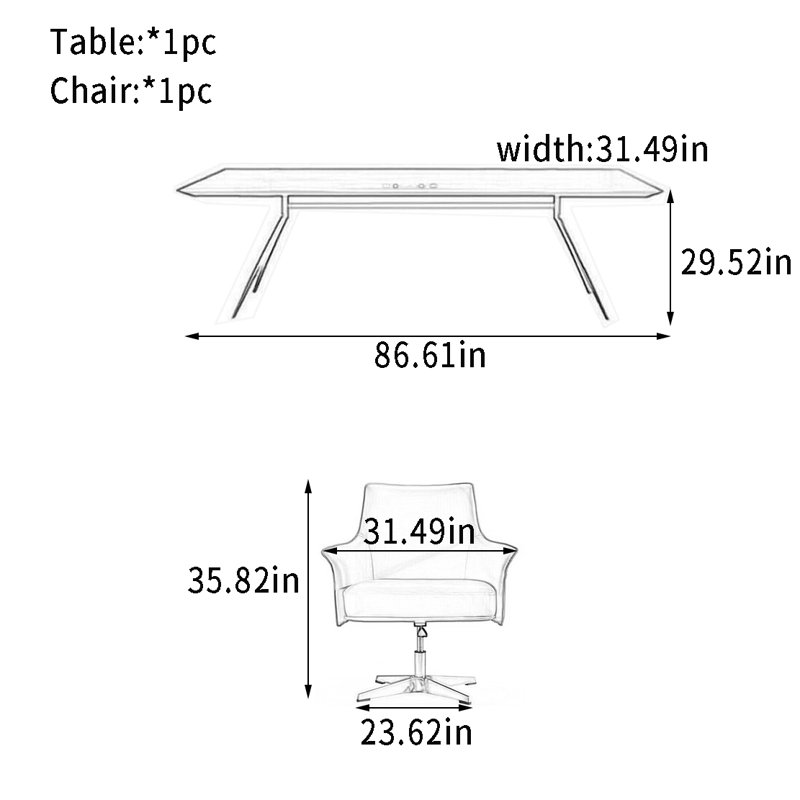 Herringbone Leg Desk with Wireless Charging, 29.52" H x 86.61" W x 31.49" D
