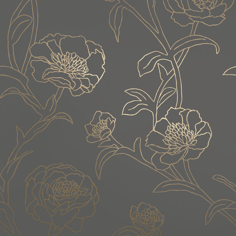 Peonies Peel and Stick Wallpaper, Noir, 33" L x 20.5" W