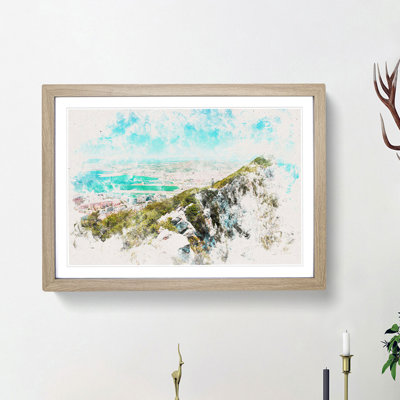 Rock of Gibraltar Skyline Watercolour - Picture Frame Graphic Art Print
