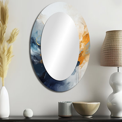 Décoration harmonie fluide bleue et jaune IV - miroir mural ovale bleu