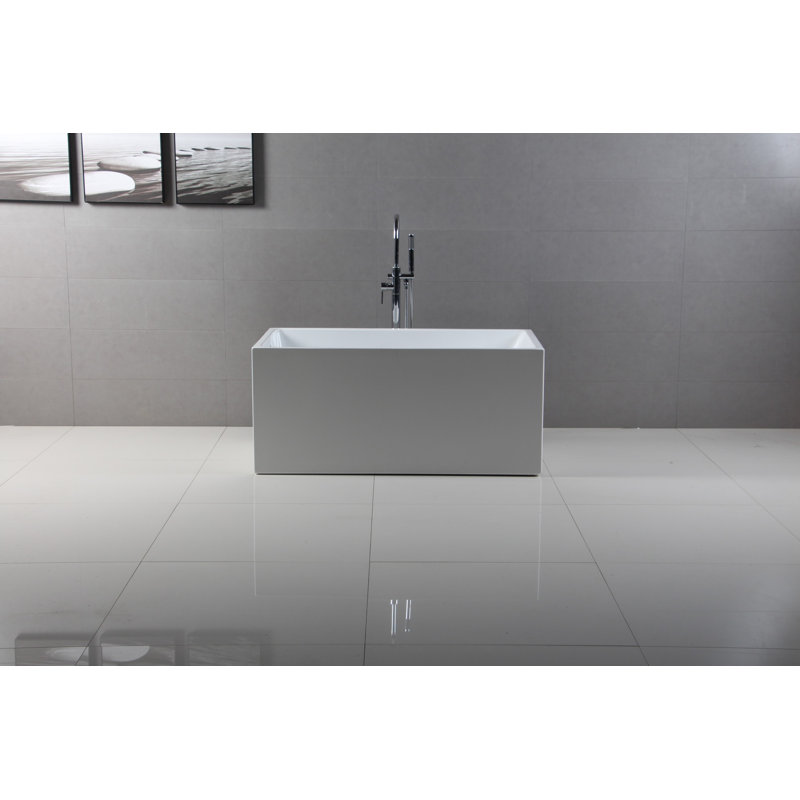 Kingston Brass Aqua Eden 51-Inch Acrylic Rectangular Double Ended Freestanding Tub with Drain