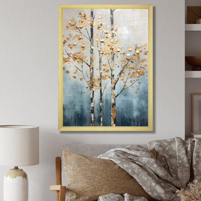 Gold And Blue Trees Harmony III - Trees Wall Decor