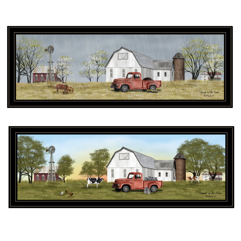 Été / printemps saisonnier, art mural encadré 2 pièces pour décoration murale par Billy Jacobs, Cadre noir
