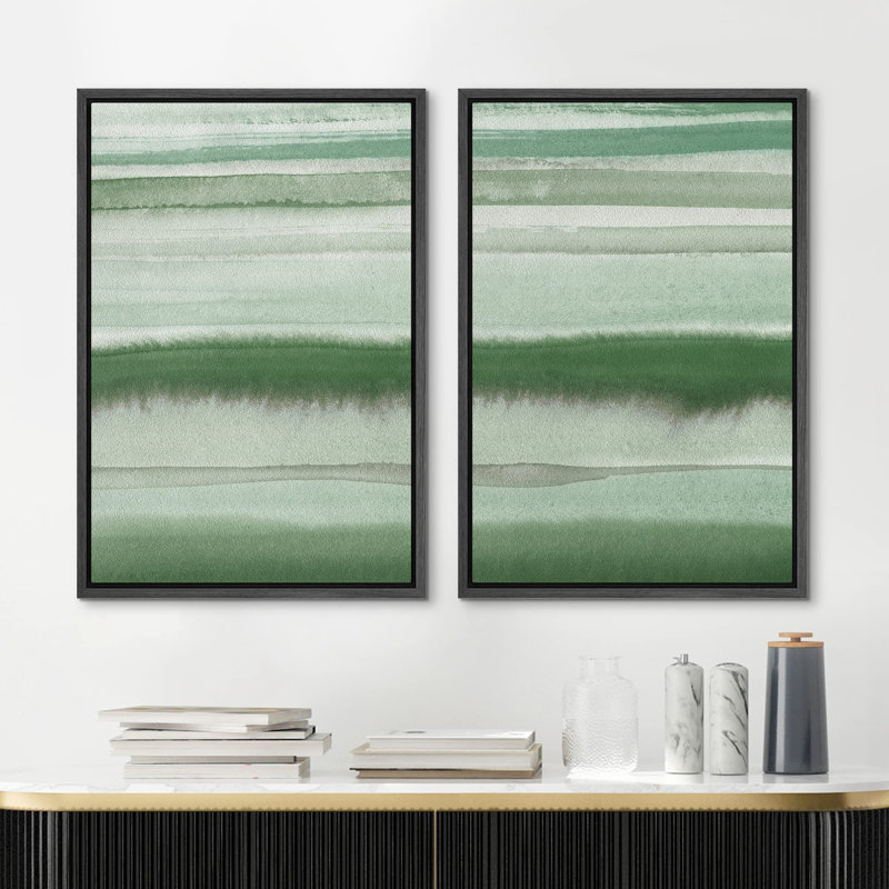 «Émeraude vert pastel, coups de peinture murale, art moderne, décor rustique minimaliste, chambre à coucher», 2 pièces, Noir