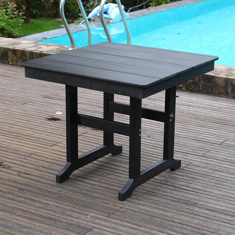 Modern HDPE Patio Dining Table, With Umbrella Hole, Weather Resistant, For Outdoor, Yard, Lawn (Black, 1 Piece - 35.43'' Table)