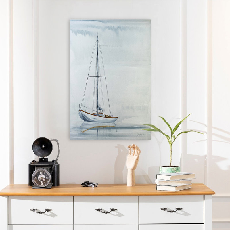 Plage et voile nautique à l'horizon, H 24 po x l 16 po