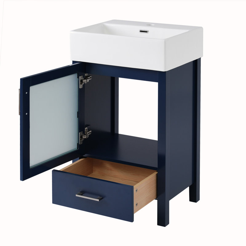 Meuble-lavabo de 20 pouces avec lavabo en céramique, Bleu
