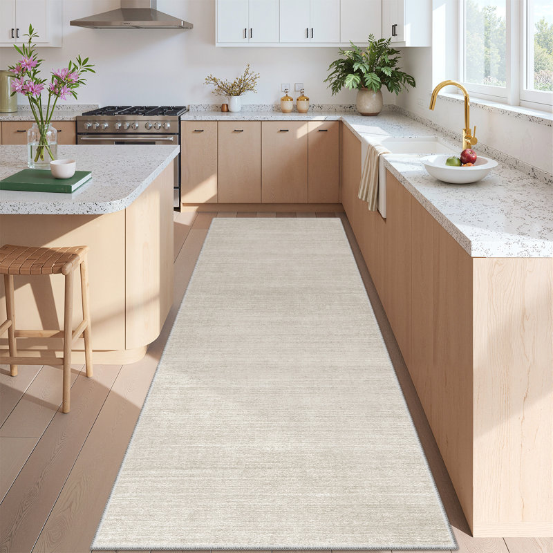 Tapis lavable à rayures rétro antidérapant (beige), Tapis de couloir 2 pi x 8 pi, Beige