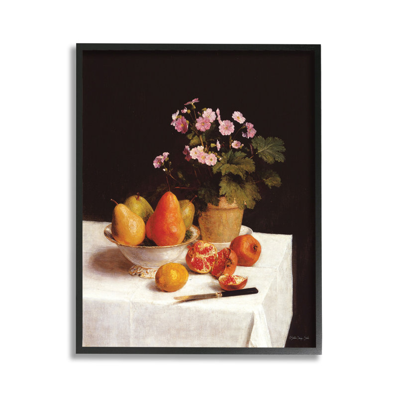 «Fruit & Bouquet Still Life», estampe numérique encadrée par Stellar Design Studio, Giclée encadrée noir minuit