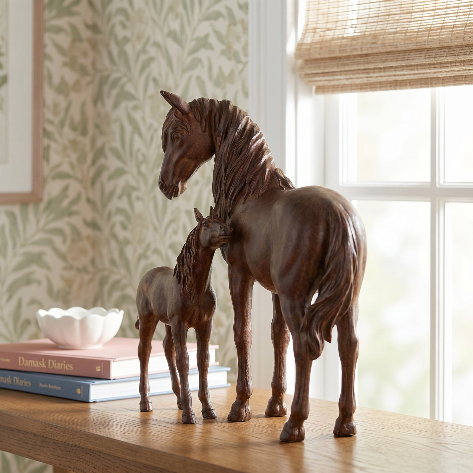 Ceramic Mom and Baby Horse Sculpture