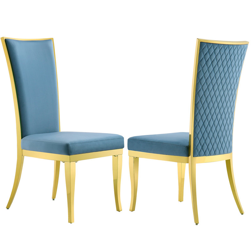 Ismary 18.9'' H Velvet Upholstered Side Chair, Blue, Gold