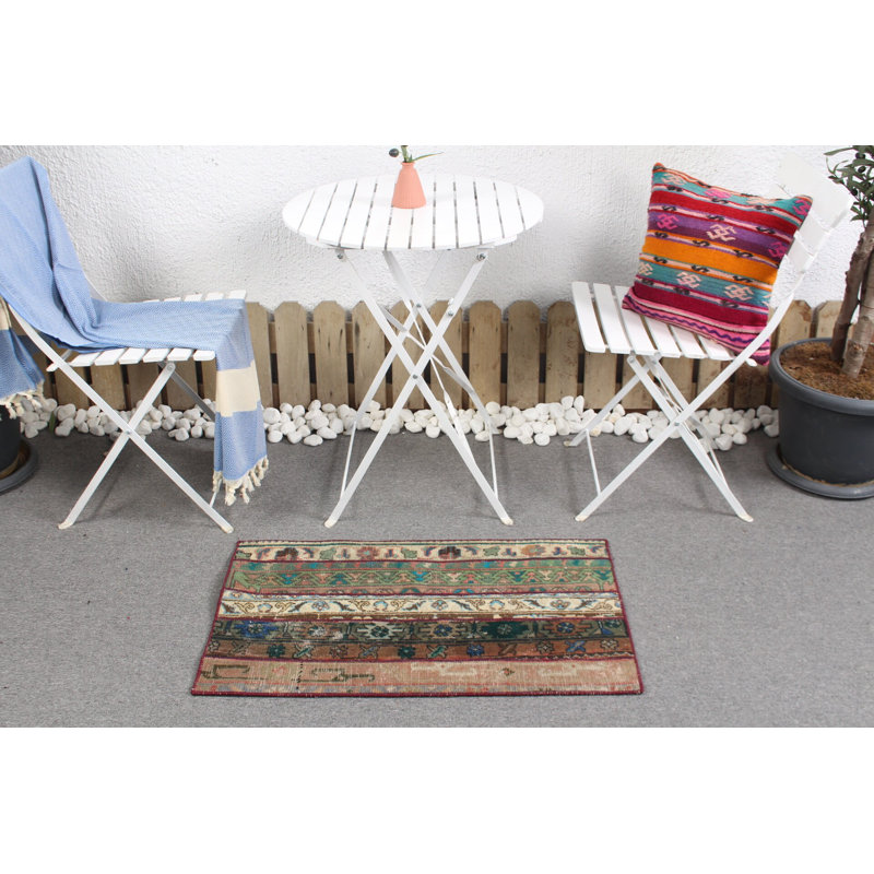 Small Vintage Anatolian Patchwork Rug in Green Ideal for Kitchens, Kid's Spaces, and Decor