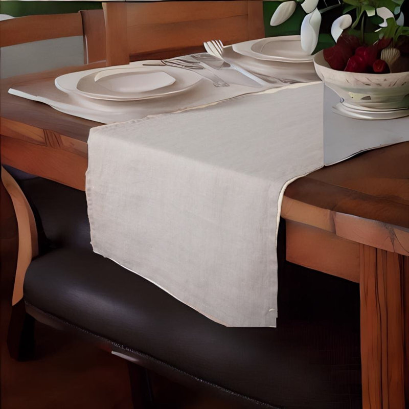 Chemin de table rectangulaire en lin Valle, Gris clair