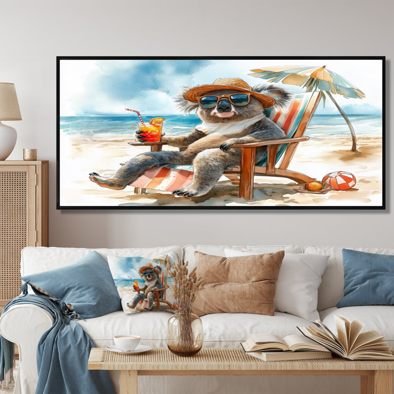 Sammons - décoration murale animaux côtiers, Toile avec cadre flottant noir, H 28 po x l 60 po x P 1,5 po