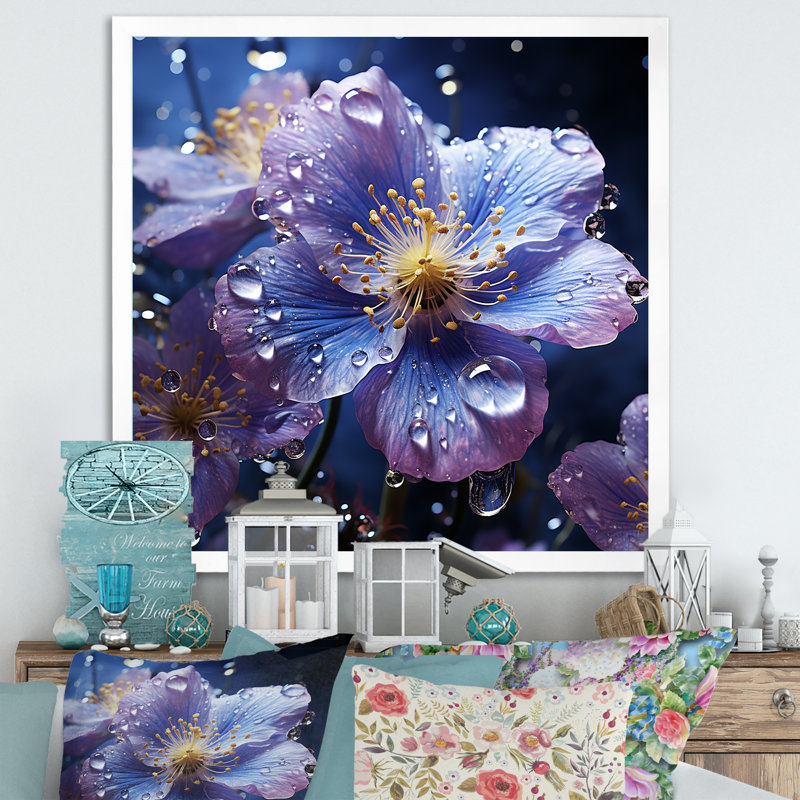 Les violettes sont intégrées dans une reproduction mixte sur toile, H 30 po x l 30 po x P 1 po, Cadre simple blanc