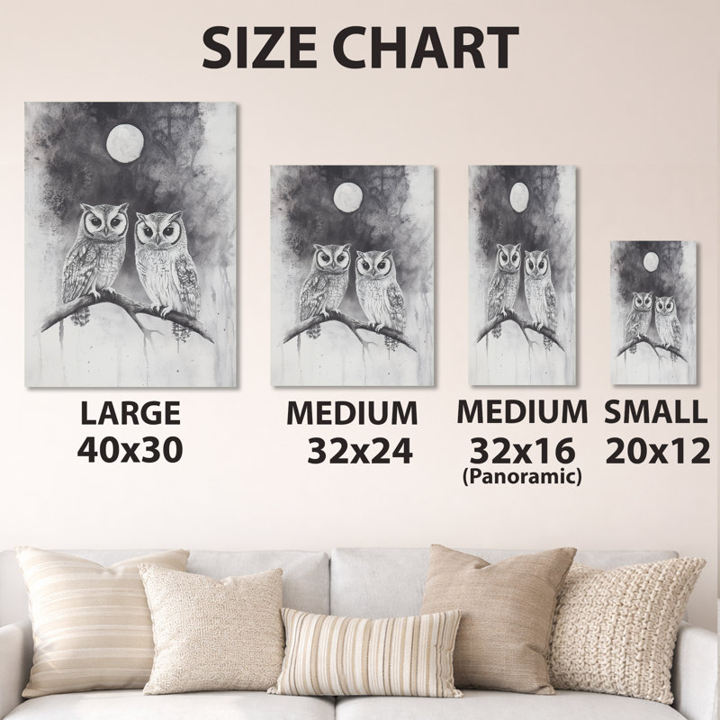 Moonrise Over Nordic Village - décoration murale hibou en métal, impression traditionnelle en métal, L 34 po x H 44 po