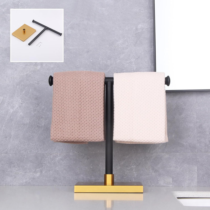 Porte-serviettes à main, support à serviettes de bain en acier inoxydable SUS304, Noir mat / Or