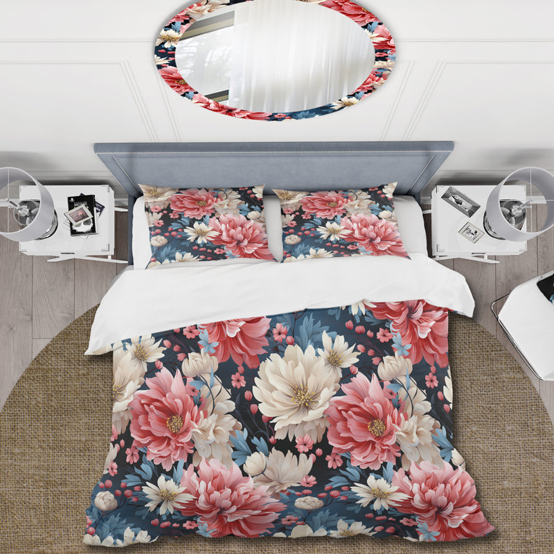Ensemble de housse de couette à motif floral romantique Trance, Housse de couette pour très grand lit et 2 très