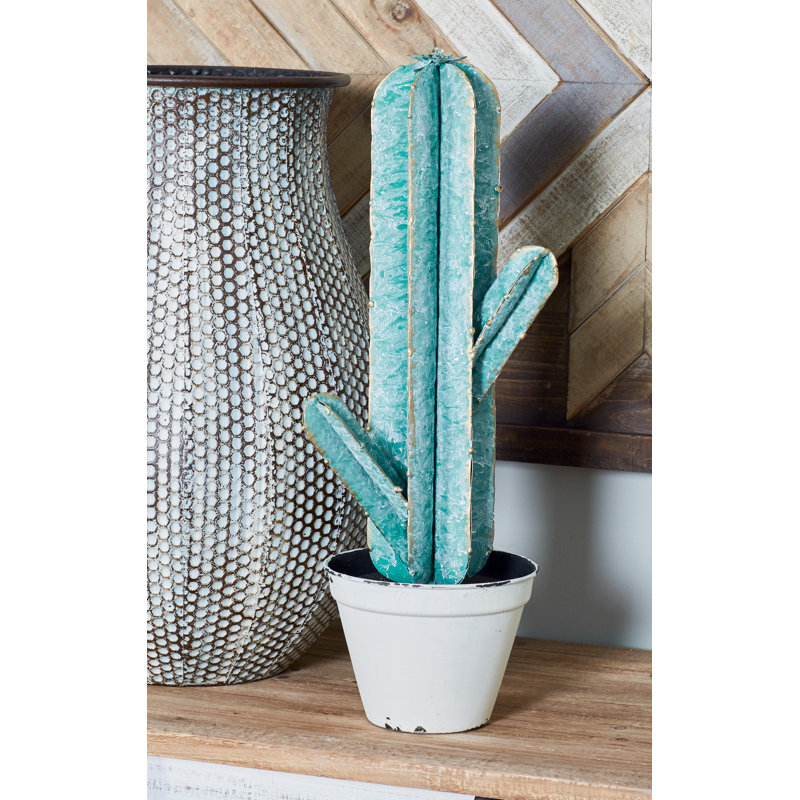 Sculpture de cactus tchèque naturel en pot, H 15 po x l 5 po x P 6 po