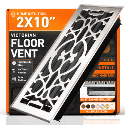 4X10 Floor Vent Covers Floor Register with Mesh Cover Trap, Heat and Air, Walkable Metal Floor Vent for HVAC Duct, Victorian, Satin Nickel