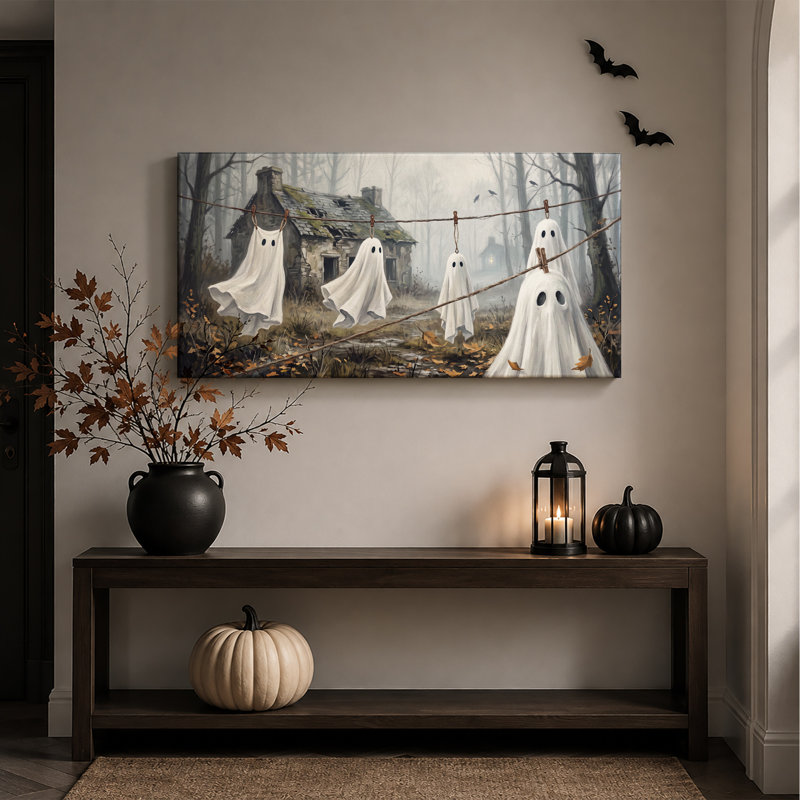 Art mural sur toile suspendu, "Fantômes blancs suspendus" près de Haunted, 40"W x 20"H