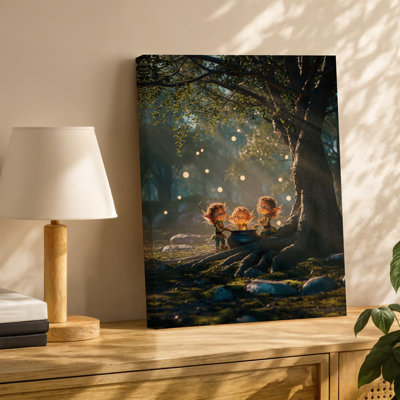 Canvas In A Magical Forest Setting Three Whimsical Fairy Like Creatures Wall Art Gather Around A Bubbling Cauldron Their Playful Canvas Wall Art