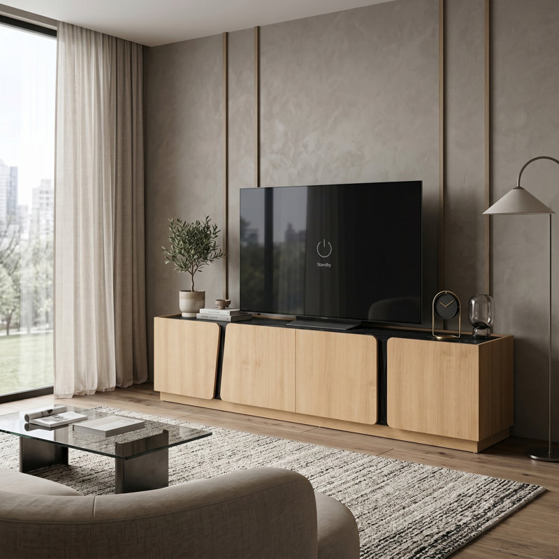 Meuble télé 74,8 po Modern, meuble télé pour téléviseur de 75 po ou moins, meuble audio-vidéo, Oak