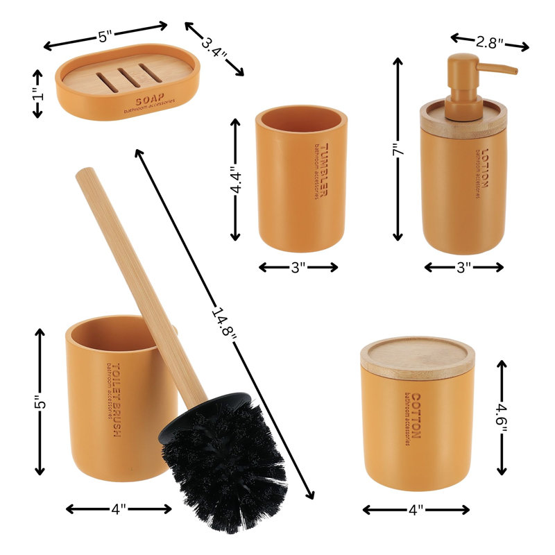 Willis Bathroom Accessory Set 5 Pieces, Mustard Yellow