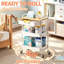 3 Tier Rolling Storage Trolley with Wooden Table Top and Drawer, Metal Utility Cart with Lockable Wheels for Kitchen Bathroom Office and Bedroom, White