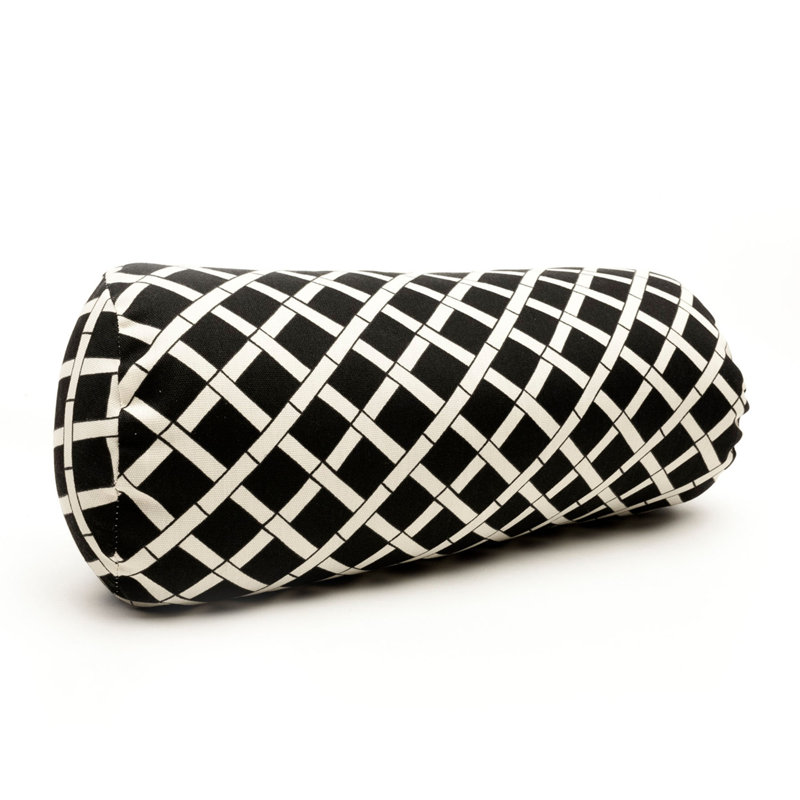 Bamboo Geometric Outdoor Reversible Throw Pillow, Black