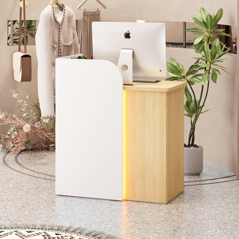 Bureau de réception rectangulaire moderne avec cloison d'intimité en L et éclairage RVB, 37.4" H x 23.62" W x 17.71" D