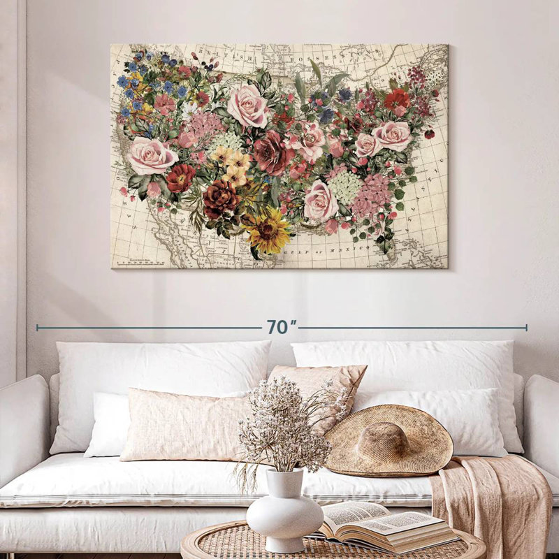 Aliaz Floral USA Map, 32" H x 48" W