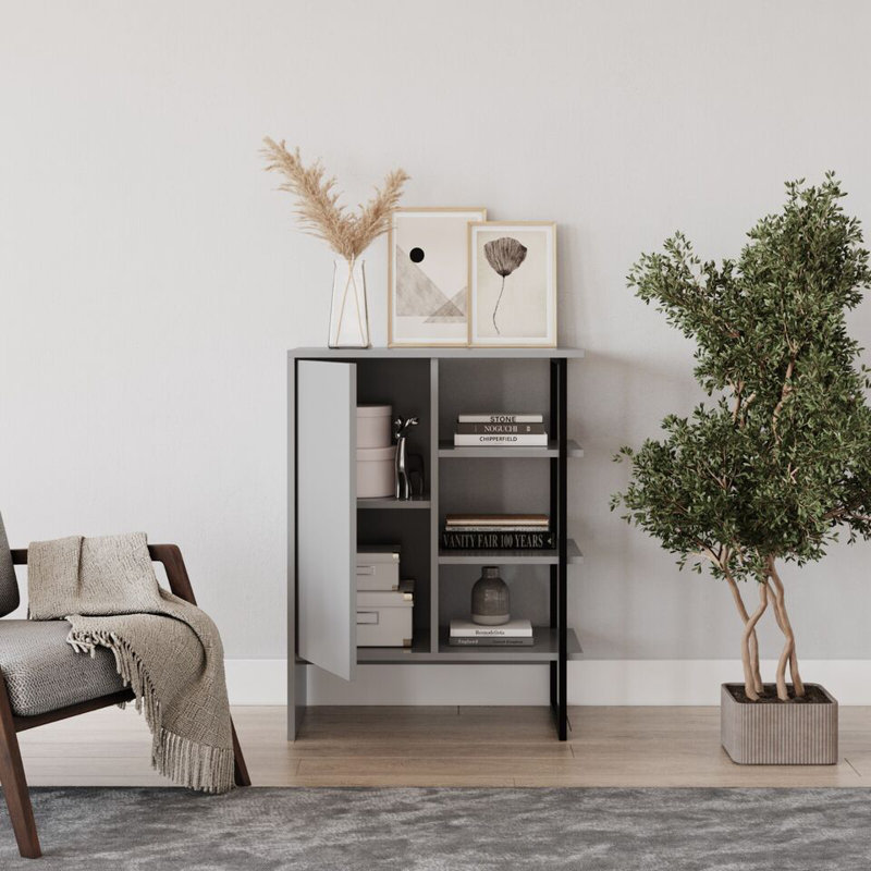 Rafaiel 79cm H x 60cm W Metal Bookcase, Grey