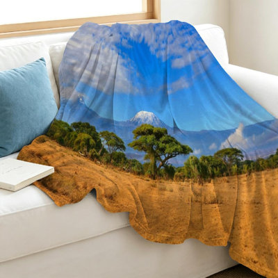 Blue Ultra Soft Flannel Fleece Throw Blanket,Kilimanjaro Mountain Single-Sided Print
