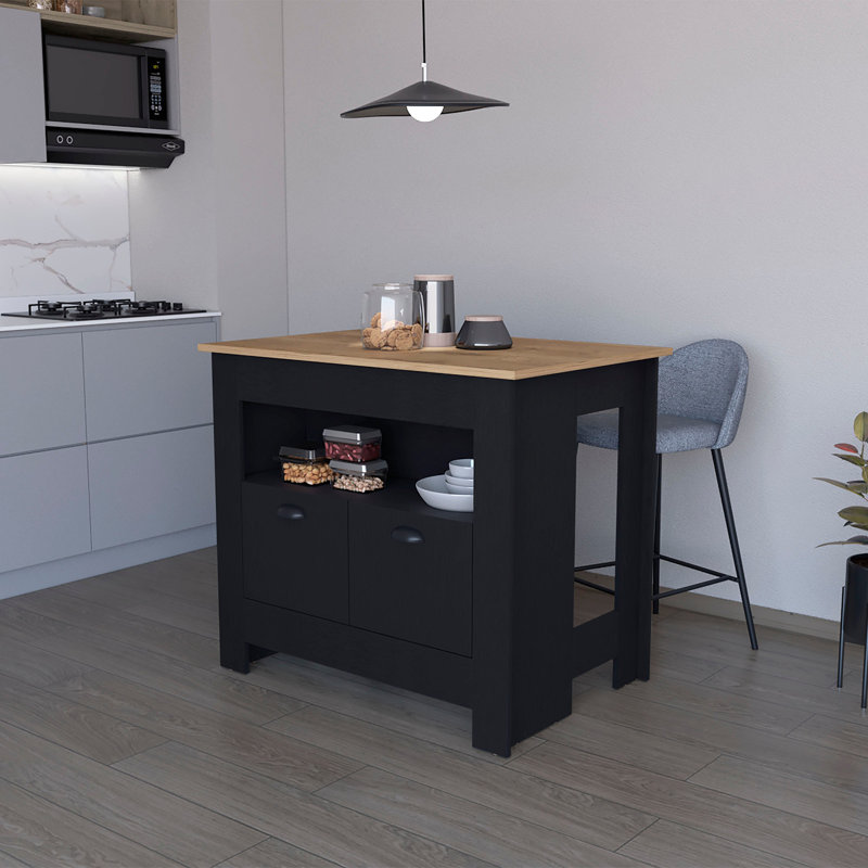 White 2-Door Kitchen Island, Wenge