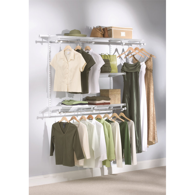 White Adjustable Steel Closet Organizer Kit with Shelves and Rods